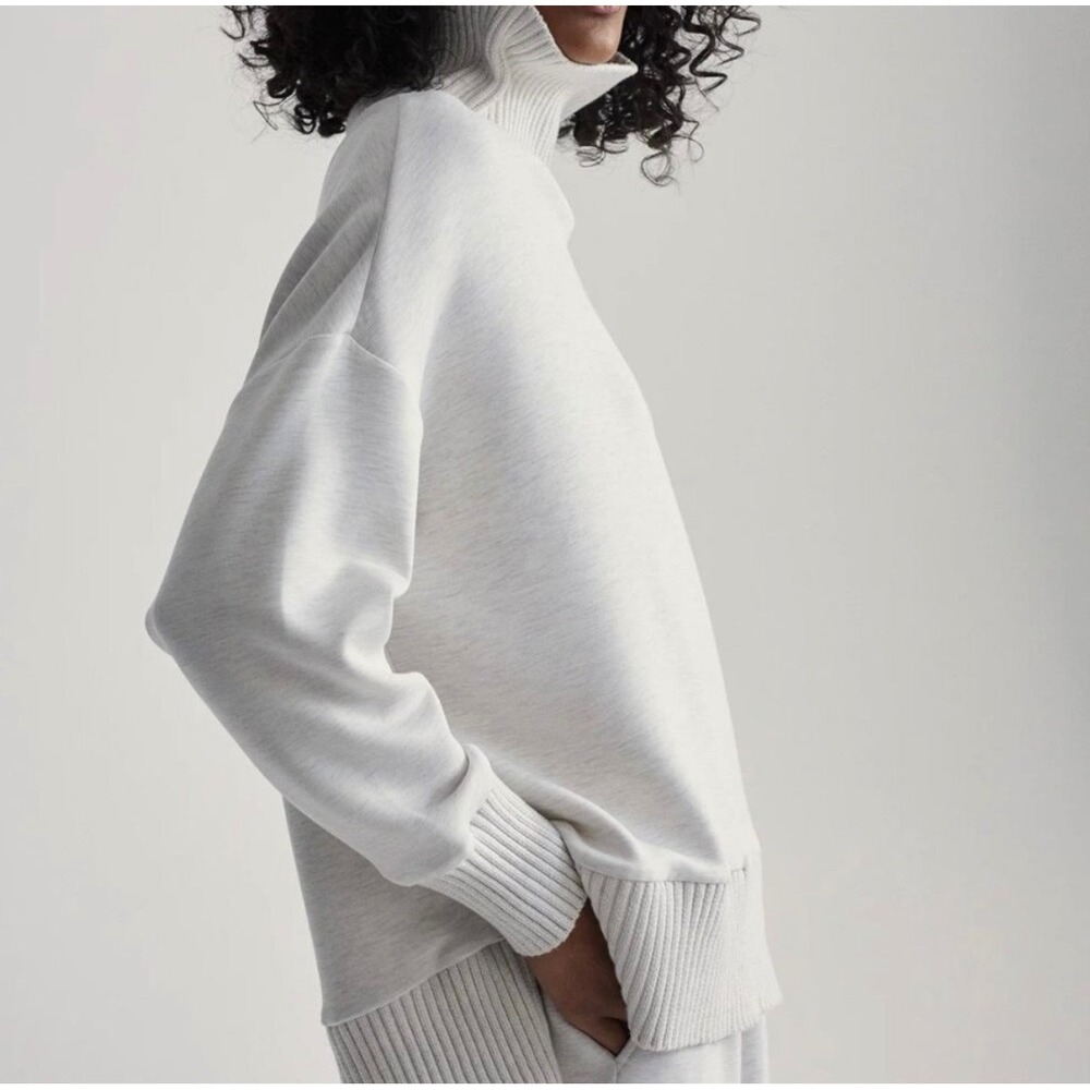 Varley Barker High Neck Sweat Womens XS Ivory Marl DoubleSoft Lounge Travel
